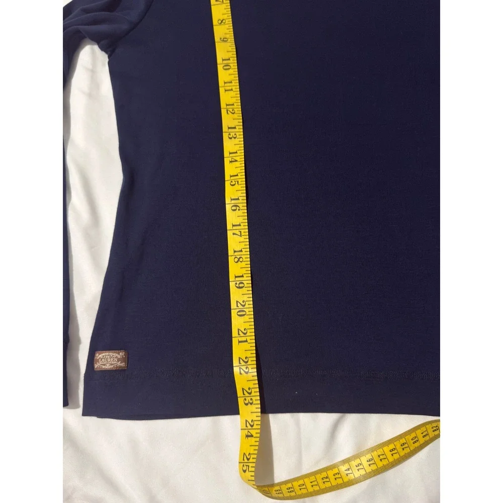 Lauren Ralph Lauren Top Womens XL Navy Blue Suede Patch Shoulder Zip - Picture 10 of 11